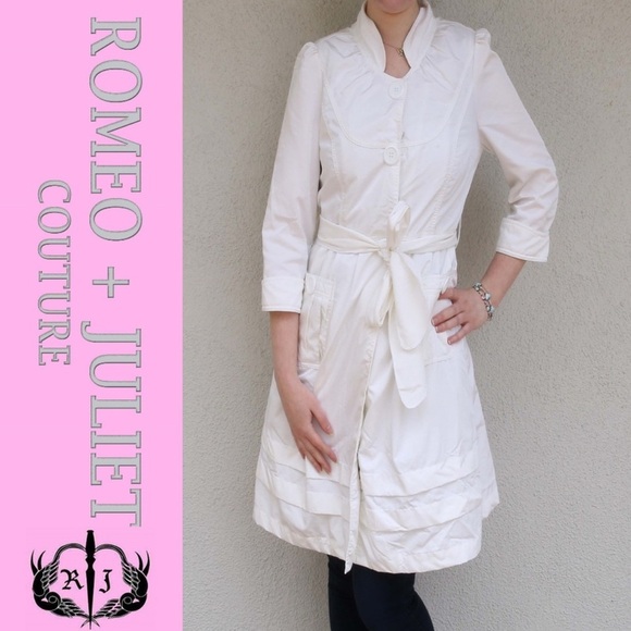 Romeo + Juliet Couture White Trench Coat Belt Big Buttons Pockets Size Small - Picture 2 of 11